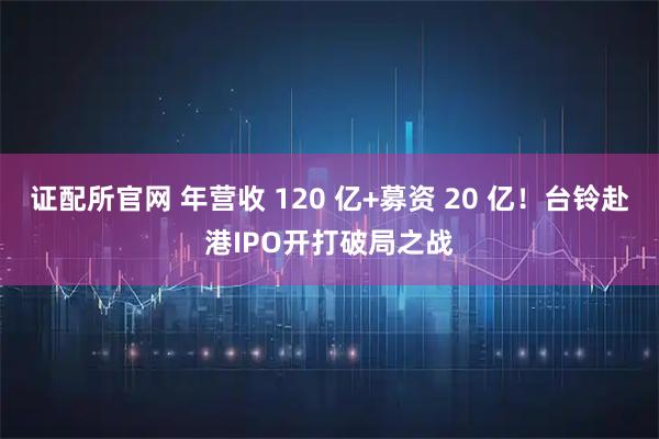 证配所官网 年营收 120 亿+募资 20 亿！台铃赴港IPO开打破局之战
